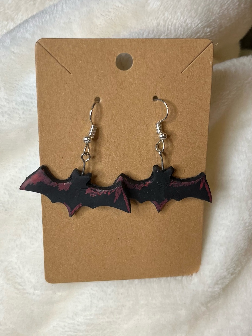 Handcrafted Halloween Spooky Bat Earrings. Handmade with Polymer Clay.